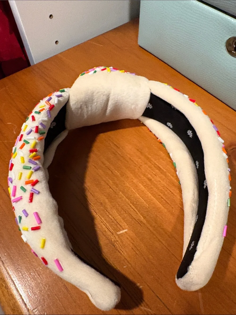 Lele Sadoughi Plush Cream Headband with Colorful Sprinkles